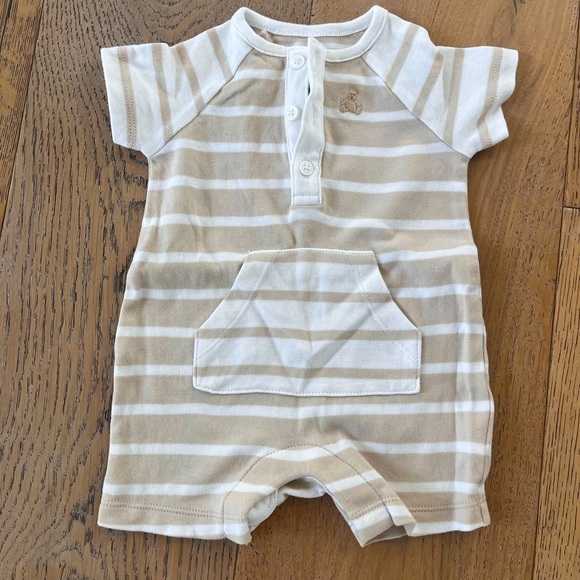 Baby Gap Short Romper Tan Brown Stripes 0-3 months Summer Onsie - Picture 1 of 5